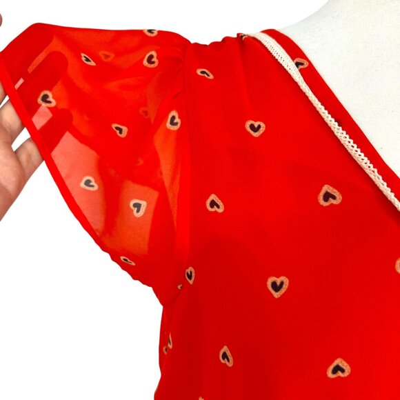 Maison Jules Heart Print Chiffon Short Flutter Sleeve Dress Size XL - Picture 3 of 11